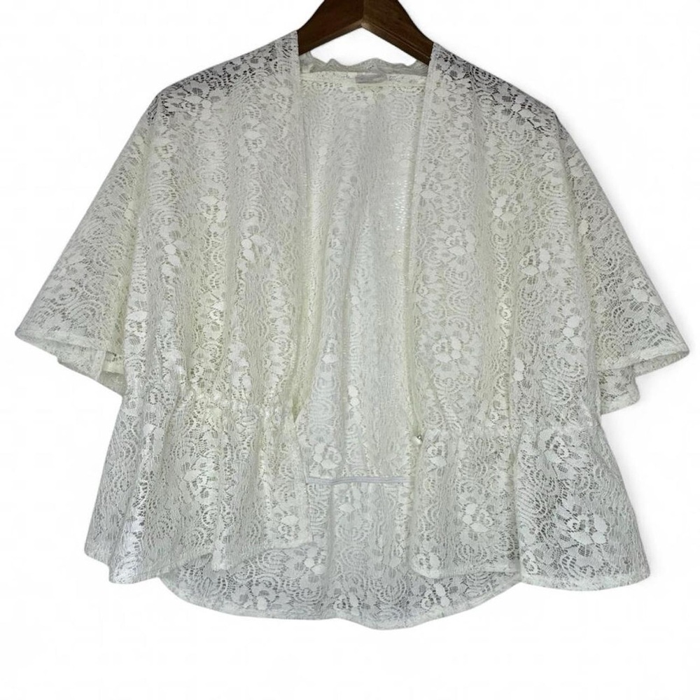 Medium Vintage White Cream Lace Cardigan Cover Up Festival Coquette Fairycore